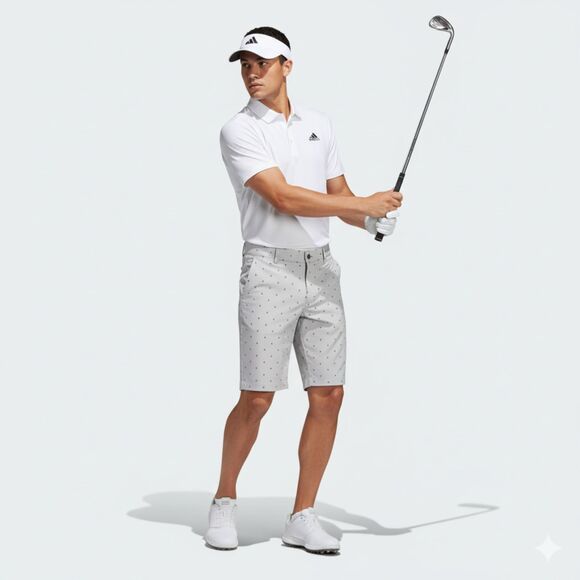 Adidas Men's Golf Shorts Size 34 Light Gray Tree Pattern Flat Front Performance - Picture 2 of 9